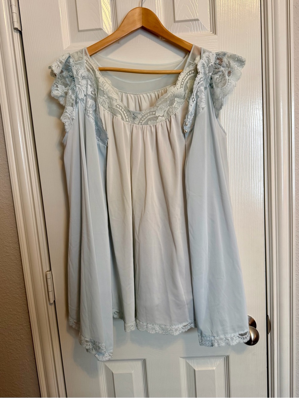 Vintage Shadowline Blue Lace Nightgown Peignoir Robe Set Medium